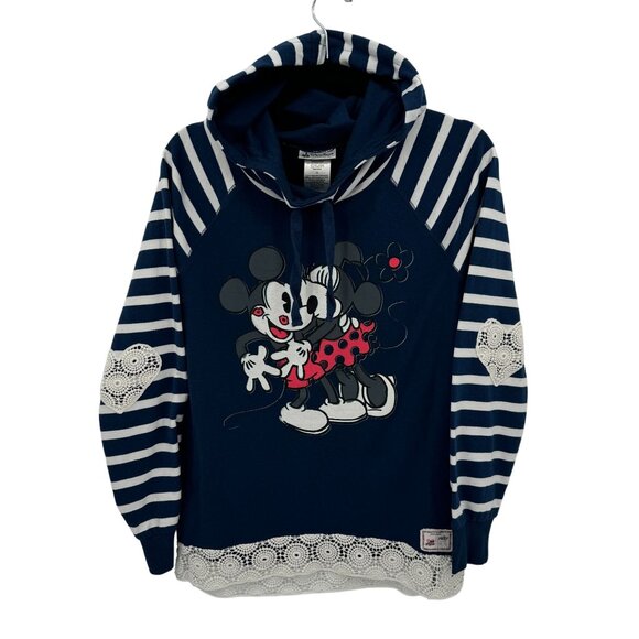 Disney‎ Parks Mickey & Minnie Hoodie With Lace Hem & Striped Sleeves Size LG - Picture 1 of 10